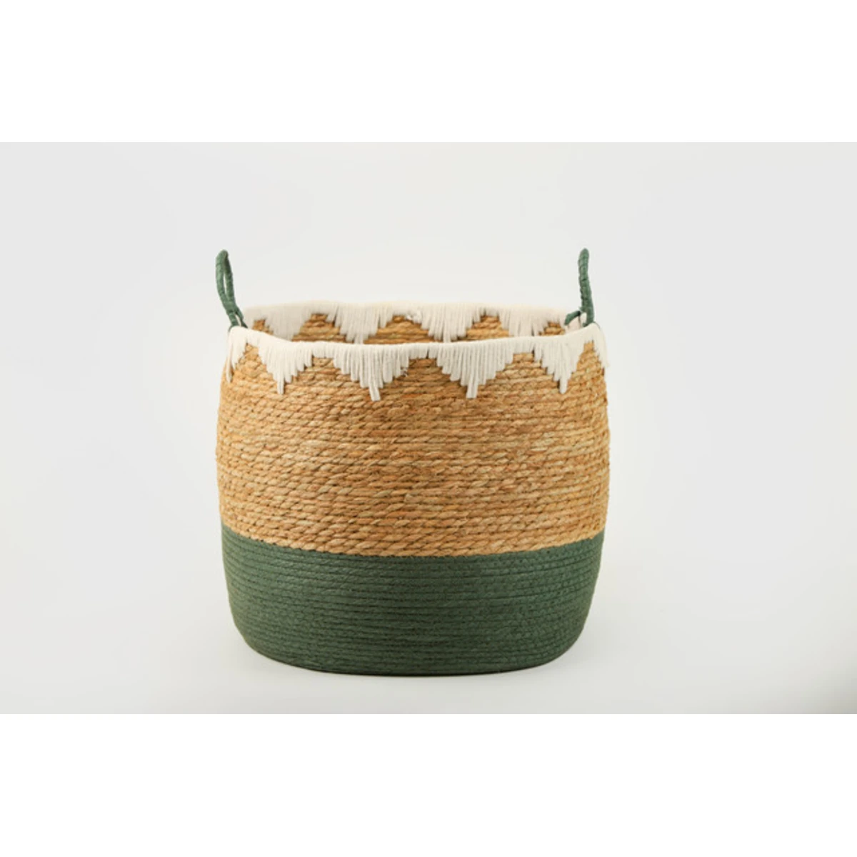 Manamo Lila Decorative Basket Wicker/Cotton Natural/White/Cameo Green Oval 40x38 cm