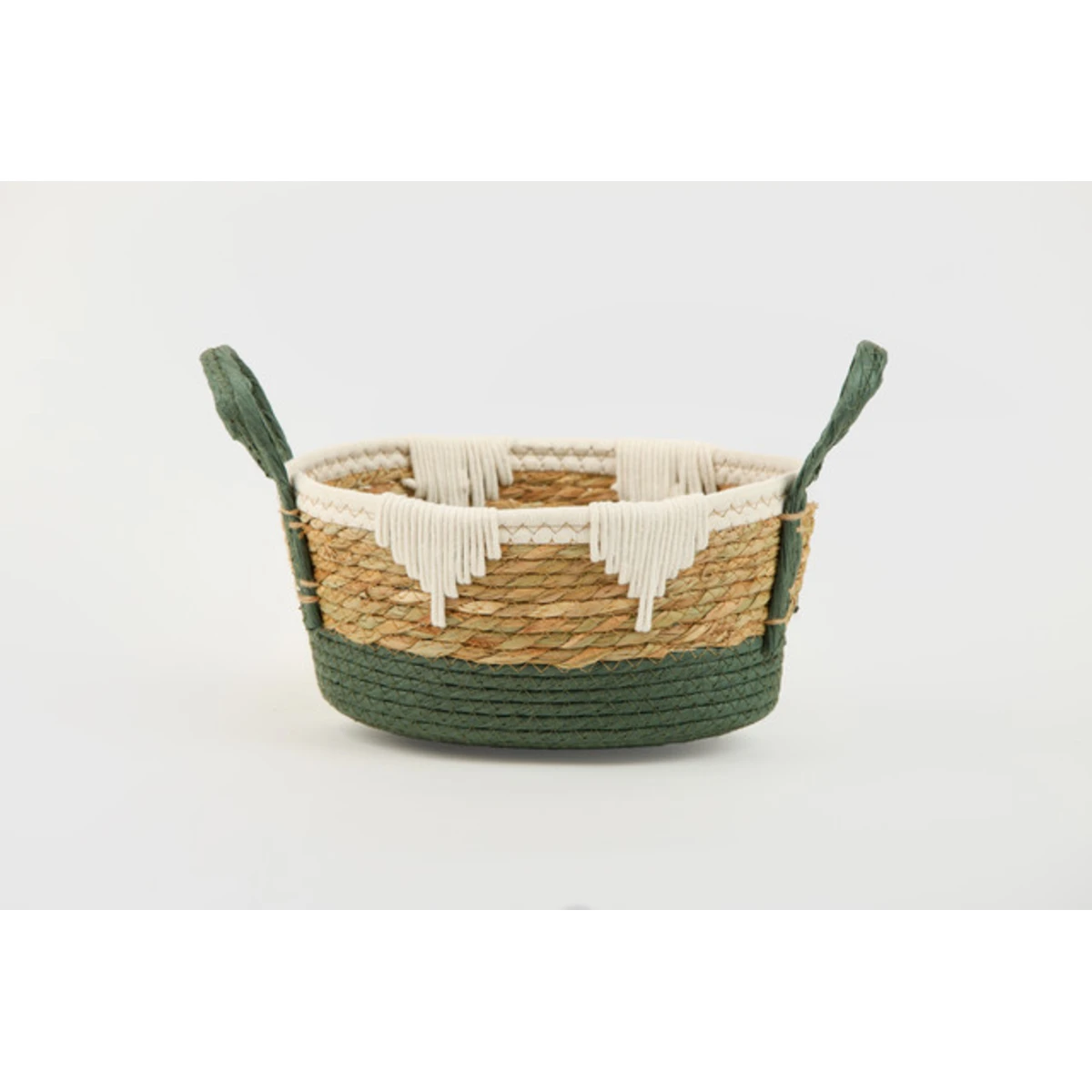 Manamo Lila Decorative Basket Wicker/Cotton Natural/White/Cameo Green Oval 34x25x16 cm