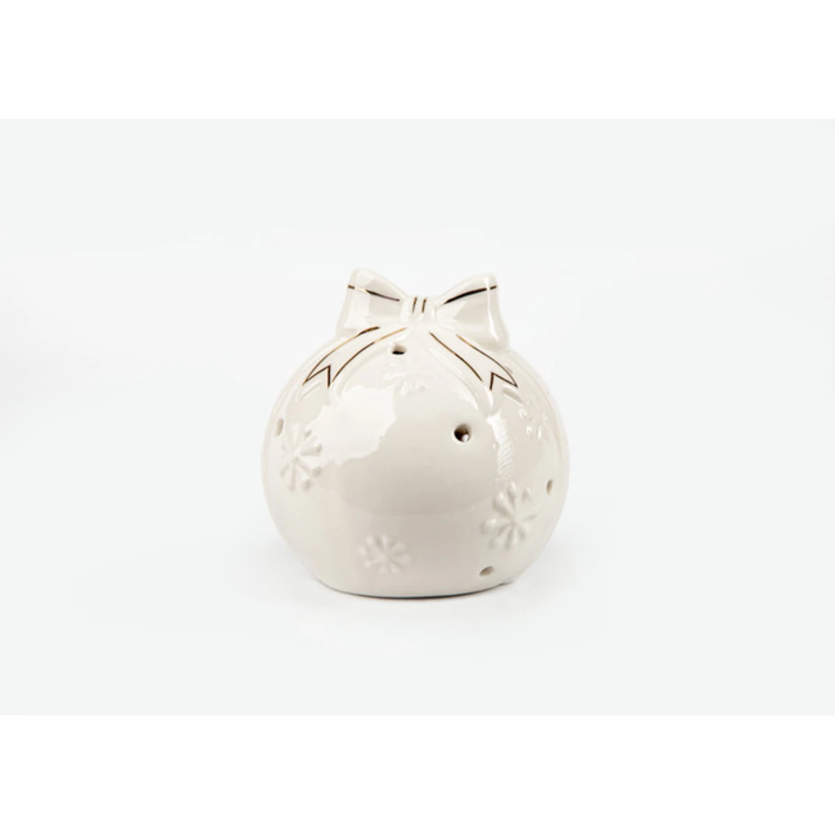 Manamo Ribbon Ball Candle Holder Porcelain White  9.2x8.9x9.4 cm