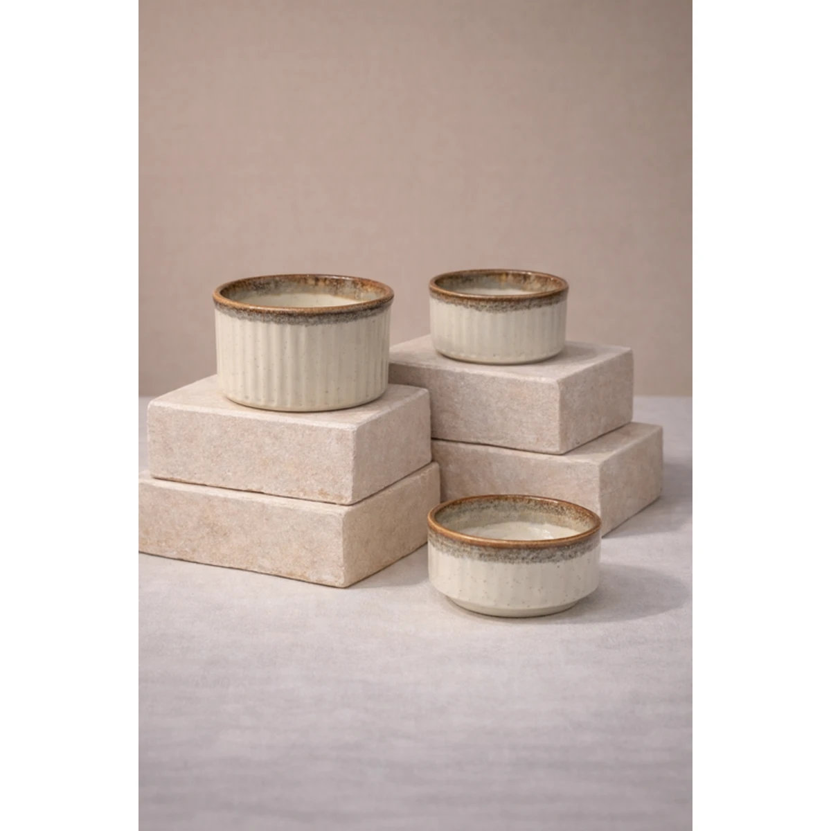 Manamo Luna Suffle Bowl Ceramiic Beige  9 cm