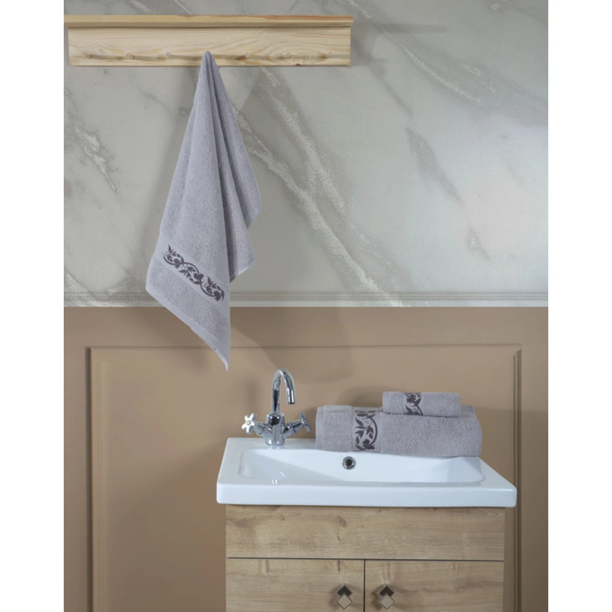 Manamo Elain Face Towel Cotton Grey 50x85 cm