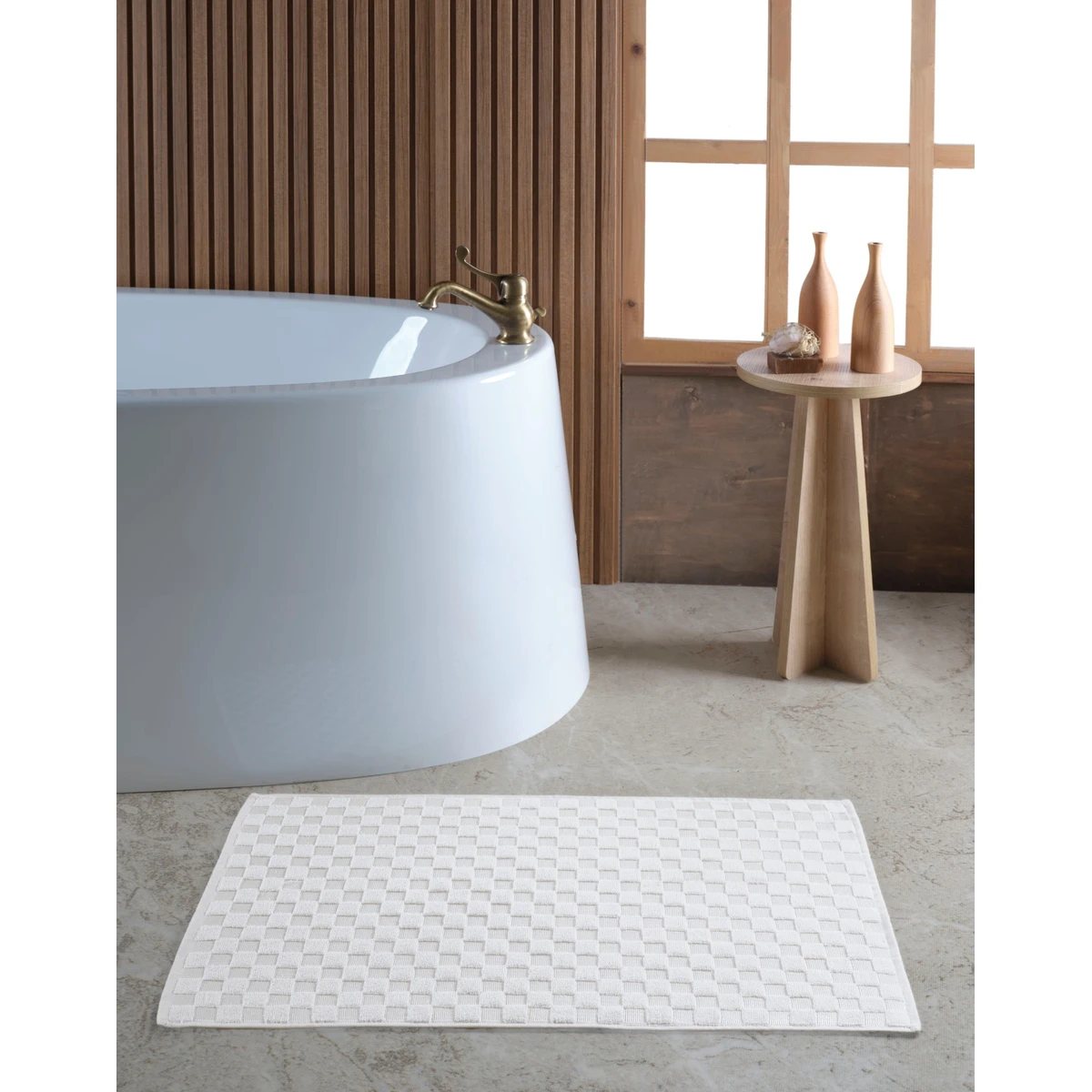 Manamo Checkers Cotton Bathmat Cream 50x70 