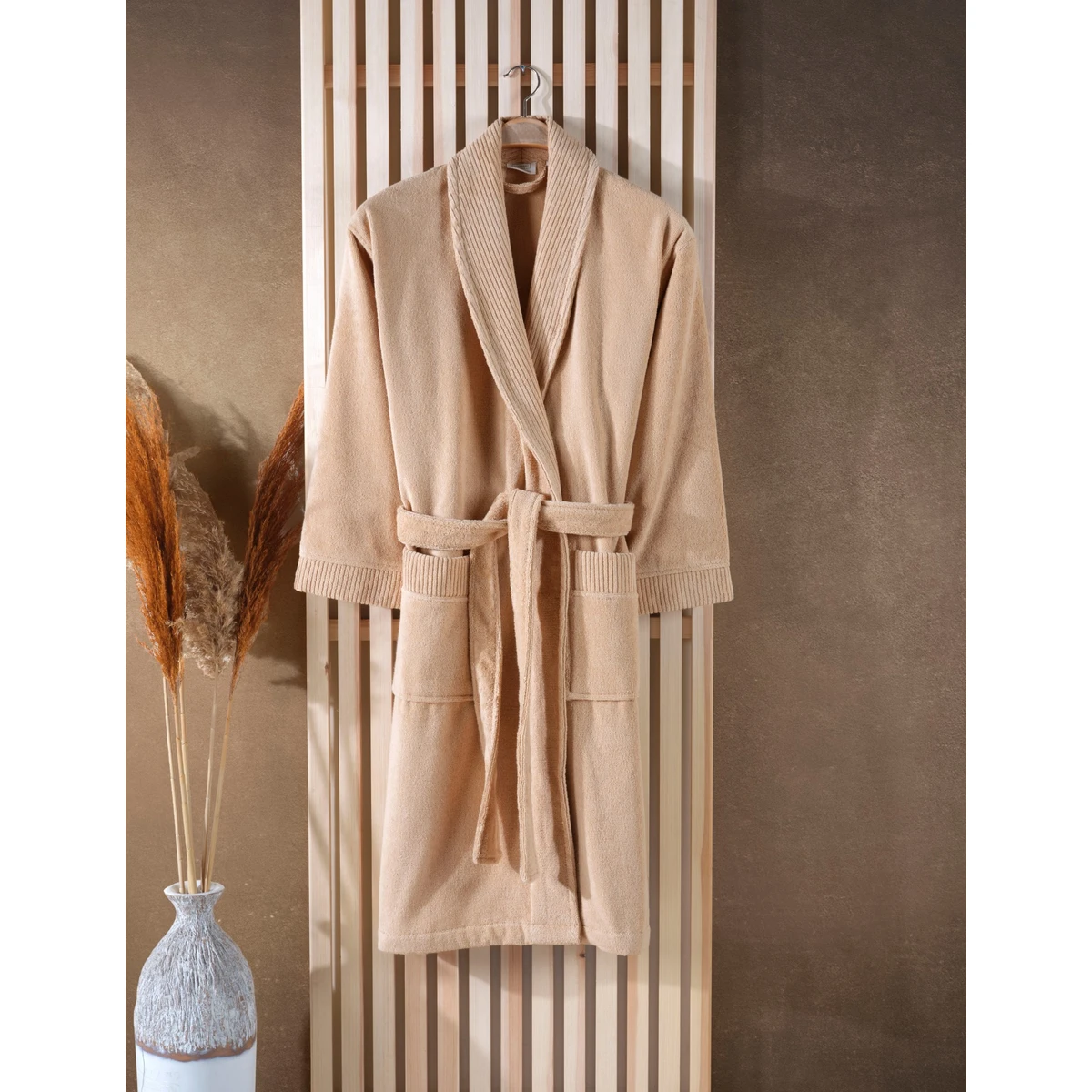 Manamo Petran Shawl Collar  Microcotton Bathrobe Camel S/M