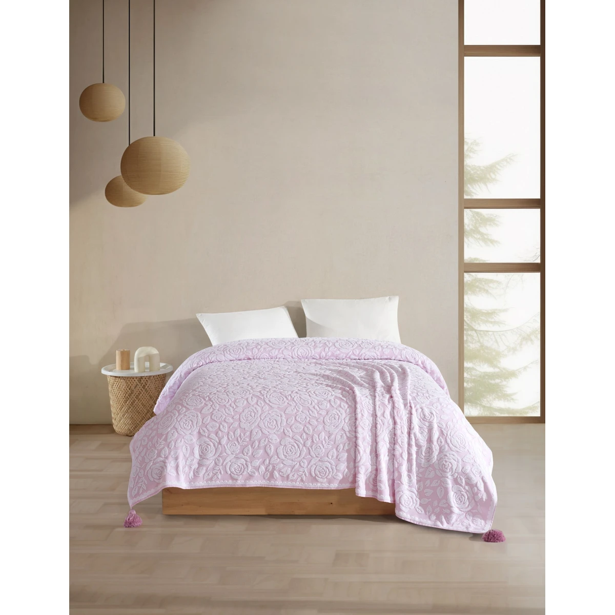 Manamo Rose Pike Cotton Towel White/Begonville Single Size 160x230 cm