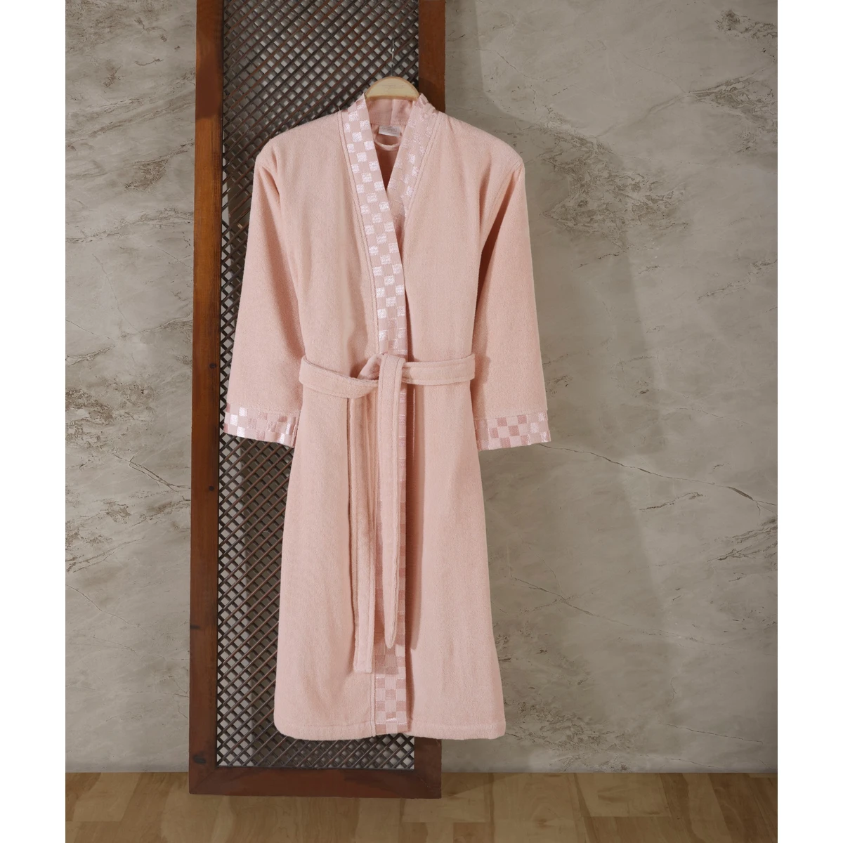 Manamo Checker Bathrobe Microcotton Blush  L/XL