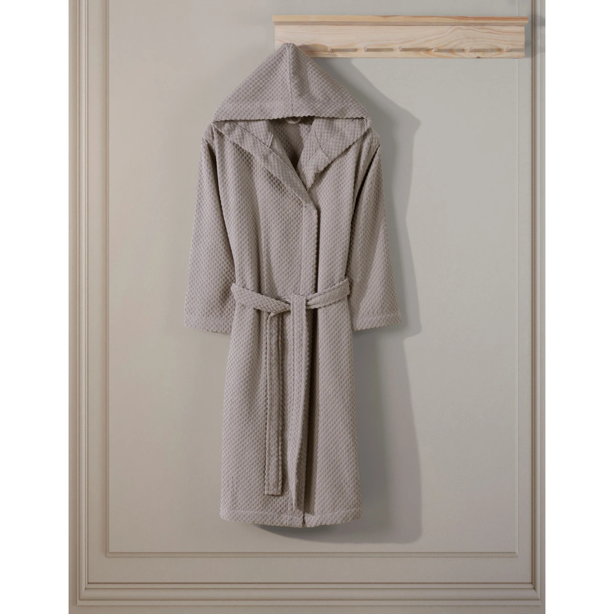 Manamo Kent Bathrobe Cotton Beige Jacquard Hooded S/M
