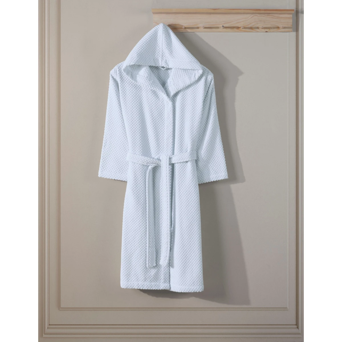 Manamo Kent Bathrobe Cotton White Jacquard Hooded L/XL