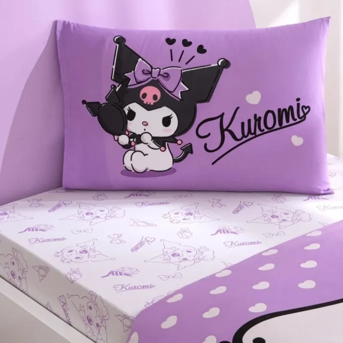 TAC Kuromi Bed Linen Set Cotton  Single With Fiitted Sheet 160x220+100x200+50x70 cm