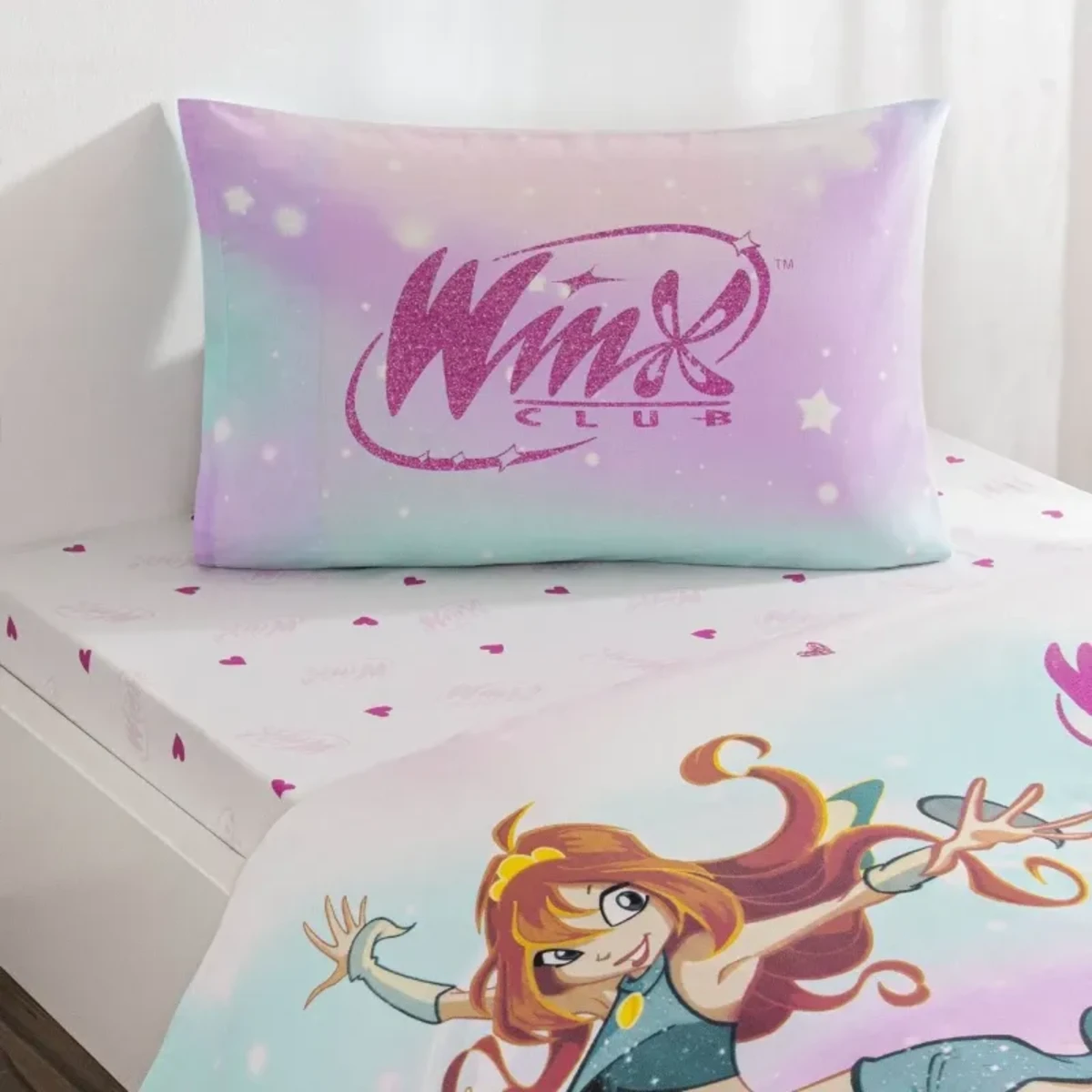 TAC Winx Magic Bed Linen Set Cotton  Single With Fiitted Sheet 160x220+100x200+50x70 cm