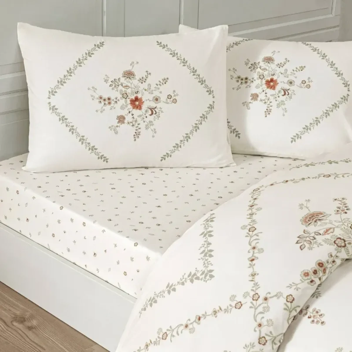 TAC Elira Bed Linen Set Cotton White Double 200x220+240x260+50x70(2pc)cm