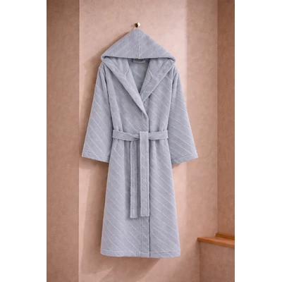 Manamo Dolce Bathrobe Cotton Grey Jaqcuard Hooded L/XL