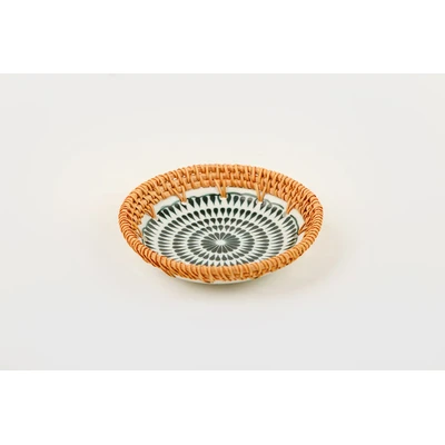 Manamo Brenna Plate Ceramic / Rattan Blue/White 15R