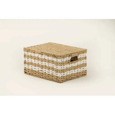 Manamo Pretty Lid Box Wicker Natural/White  33x24x16 cm
