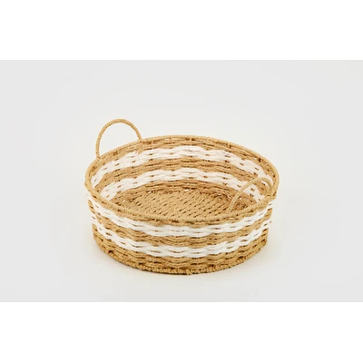 Manamo Pretty Decorative Basket Wicker Natural/White Round 38x38x13 cm