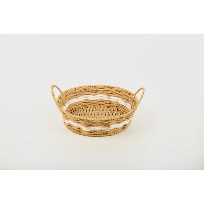 Manamo Pretty Decorative Basket Wicker Natural/White Round 34x34x11 cm