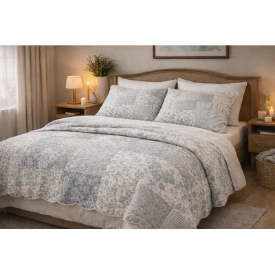 Manamo Mandy Bed Cover  Blue/Beige Single  180x240+50x70 cm