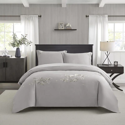 Manamo Vera Bed Linnen Set  Saten Embroidered Light Grey Double200x220 cm+240x260 cm+50x70 cm(2)