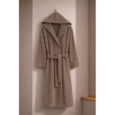 Manamo Dolce Bathrobe Cotton Mocha Jaqcuard Hooded S/M