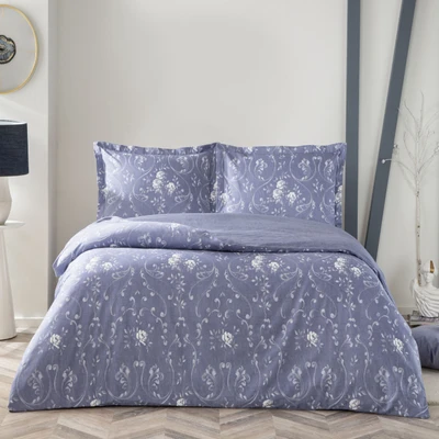 TAC Jeanne Saten Bed Linen Set Double Size Blue 200x220+230x260+50x70(2pc) cm 